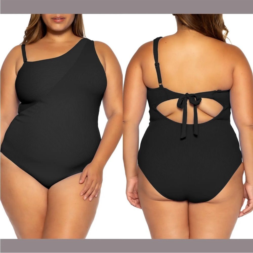 Becca Etc Ribbed Fine Line One-Shoulder One-Piece Swimsuit Size 2X